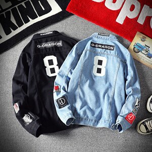 Jk616-p45 M-5XL 现货砖墙牛仔夹克肥仔量足破洞印花大码,男装夹克,星座103A