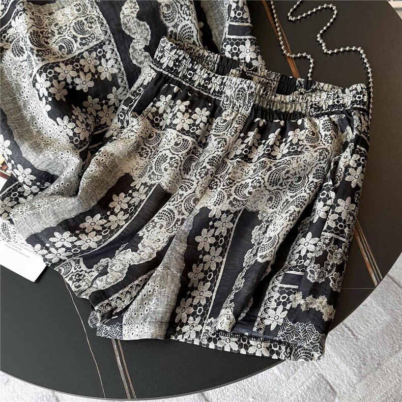 慵懒风时尚减龄套装女夏新款宽松显瘦圆领印花短袖上衣短裤两件套,女装套装/套裙,2C310