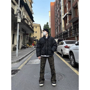 加厚多口袋褶皱直筒迷彩男高街宽松阔腿裤子 LK71 P48图片