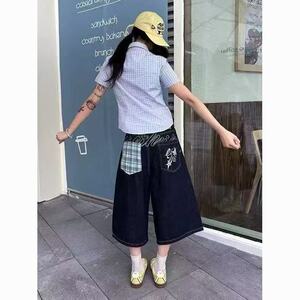 AK2298-P50美式复古辣妹街头夏季牛仔七分裤百搭阔腿短裤图片