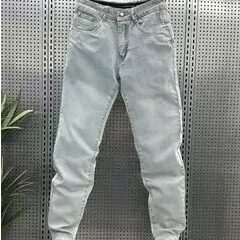 浅色牛仔裤男夏季薄款潮牌宽松直筒九分裤弹力水洗哈伦休闲小脚裤图片