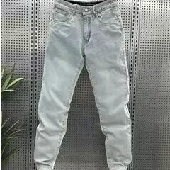 浅色牛仔裤男夏季薄款潮牌宽松直筒九分裤弹力水洗哈伦休闲小脚裤图片