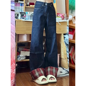 【网图有货】美式格子拼接卷边牛仔裤男女阔腿裤子NZ011CC-特P65图片