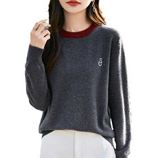 2024冬女新款针织彩点撞色长袖圆领撞色女针织衫时尚百搭针织上衣，女装针织衫/毛衣，暖烁羊绒