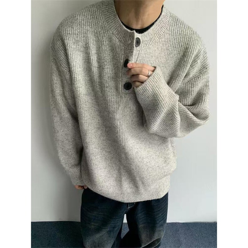 1506-1/Z50101/P53灰色美式复古亨利领毛衣男款冬季慵懒风高级感图片