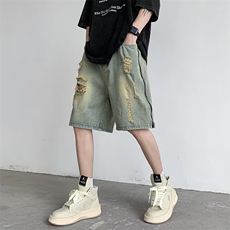 做旧复古水洗高街破洞牛仔短裤男夏季宽松美式五分裤男N5558-P42，男装牛仔裤，星座1008-1