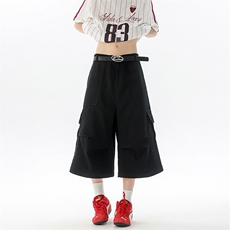 8XL-M褶皱工装牛仔短裤男夏季美式复古多口袋七分裤子QK27002P58，男装牛仔裤，电商B312