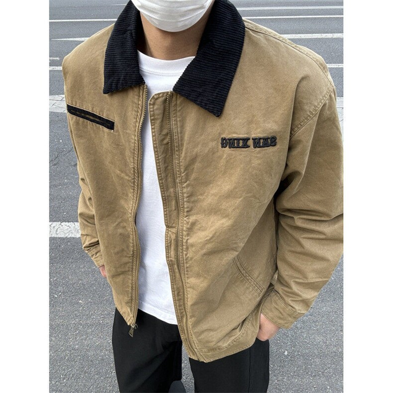美式复古卡其色底特律夹克男款秋季短款工装外套cleanfit翻领上衣,男装夹克,星座1007（原301D）