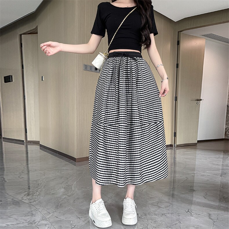 水衣源2719款半身裙女夏季新款A字版显瘦伞裙格纹气质半裙,女装半身裙,水衣源