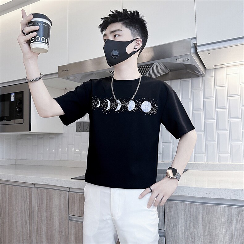 月有阴晴圆缺烫钻短袖T恤男社会小伙高级感301C-DT88-P48控68,男装T恤,星座301C（原B323）