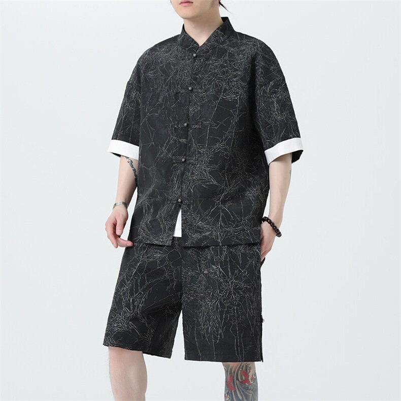 2025春季新款风男装新中式盘扣肌理感套装短袖+短裤A98-P105,男装牛仔裤,电商B277(原6028)