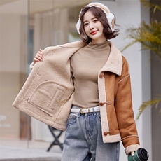 时尚休闲皮毛一体羊羔毛外套女2025冬新款韩系立领短款鹿皮绒棉服，女装短外套，慧尚依恋