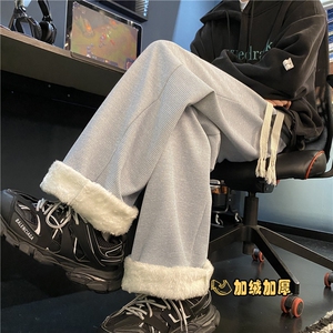 华夫格裤子冬季加绒宽松休闲阔腿运动长裤B315-K880JR-P55控78图片