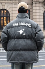 港风冬季新款棉衣男印花宽松PU皮立领面包服大码外套男MY625-P128，男装棉衣，星座505-3