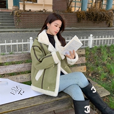 韩系chic羊羔毛外套女冬韩版宽松今年流行加绒加厚皮毛一体机车服，女装棉衣/棉服，帛香坊