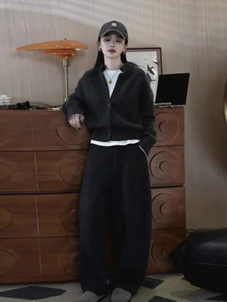 高级感短款毛衣开衫外套女款2025新款潮款秋冬宽松慵懒针织衫上衣,针织衫/毛衣,美莎羊绒