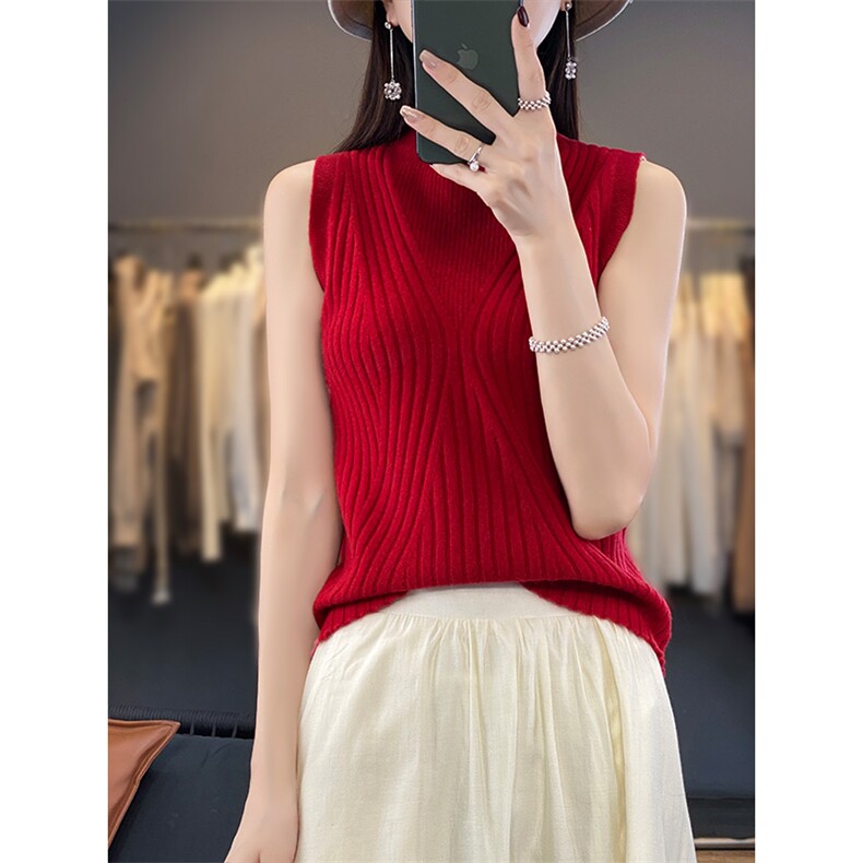时尚秋季新款抽条针织吊带背心修身显瘦百搭单品,女装背心吊带,狄美羊绒
