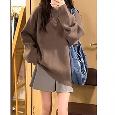 重磅秋冬男女纯色打底针织衫圆领套头半高领毛衣美式复古休闲上衣，男装T恤，电商A486