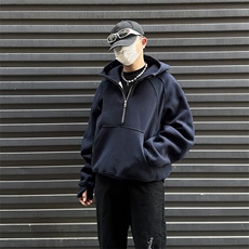 抖音得物二开美式重磅宽松结构拉链设计防风高领连帽卫衣外套W76，男装卫衣，电商A486
