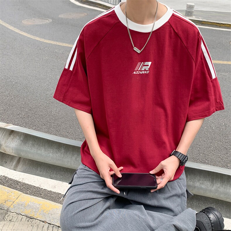 夏季美式高街重磅纯棉三条杠织带撞色男女短袖T恤ZD640-特P30,男装T恤,电商A486-1