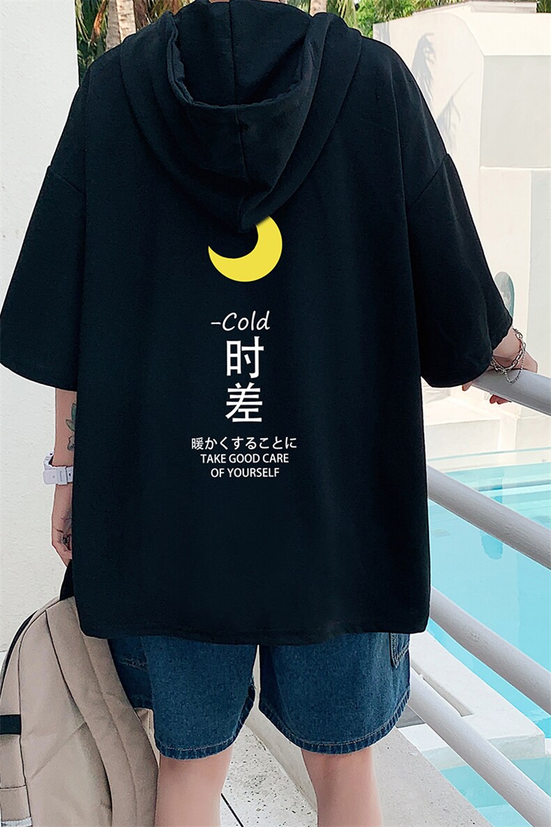LD54047-P45连帽短袖t恤男大码胖子带帽五分袖中袖,男装T恤,电商A040
