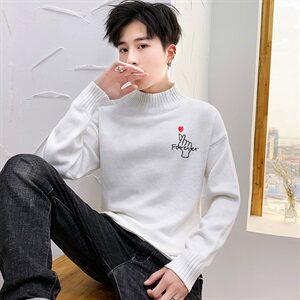 秋冬中领毛衣男比心套头外套男毛衫打底针织衫高领心焦糖M227P35图片