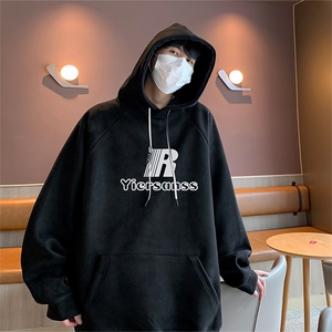 港风抖音直播得物高品质宽松麂皮绒连帽卫衣W6203P48图片