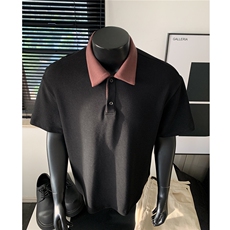 假模拼色翻领重磅POLO衫短袖T恤宽松短宽上衣男H1099特P33，男装Polo衫，电商A341