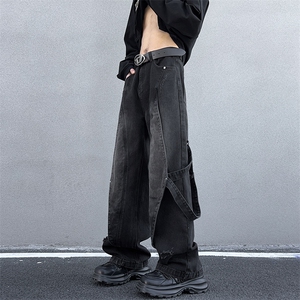 2024新款设计感工装牛仔裤男欧美hiphop阔腿休闲长裤 K7570-P56图片