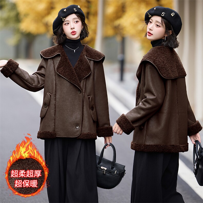 冬天大翻领羊羔毛皮毛一体羊羔绒厚外套女秋冬2024新款高级感,女装皮衣,跑量工厂店