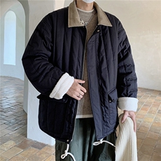 港风撞色灯芯绒拼接领棉衣外套女羊羔绒情侣加厚棉服G1070P128，男装棉衣，电商A339