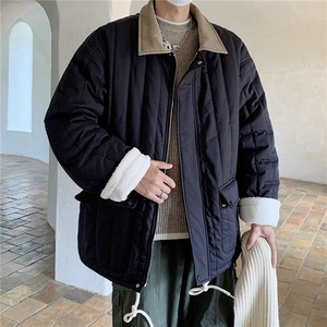 港风 撞色灯芯绒拼接领棉衣外套女羊羔绒情侣加厚棉服 G1070 P128图片