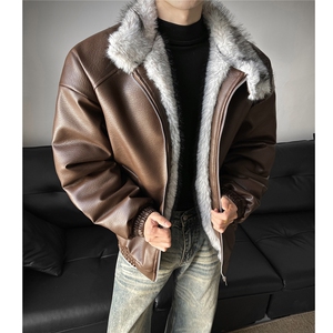 冬季荔枝皮狼王座山雕加厚棉服情侣男装PU皮棉衣外套S538-特118图片