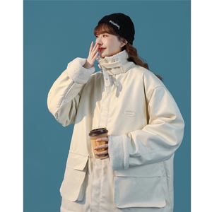MY207-P138 皮料羊羔毛撞色踩明线棉服皮衣外套女控158图片