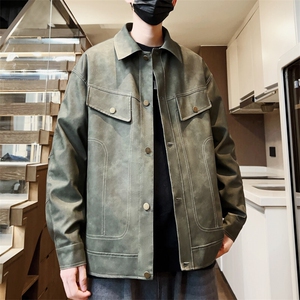 春季情侣款外套翻领青年机车男士皮衣潮按扣夹克A266-PY009-P100图片