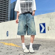 夏季美式设计感牛仔薄款潮牌宽松高街阔腿五分裤N275-P56，男装牛仔裤，星座308B-2