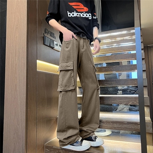 春秋季大口袋水洗工装裤潮流宽松休闲直筒裤图片