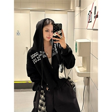 美式高街印花开衫连帽卫衣男女秋冬季新款潮牌宽松情侣拉链外套，女装短外套，星座1210-1