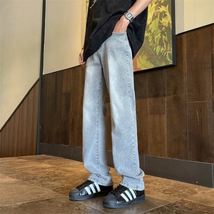直筒牛仔裤男夏季高街宽松休闲浅色窄版男生复古裤子 NK906图片