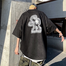 R星重磅麂皮绒短袖字母印花T恤XZ604-DT301-P35控48，男装T恤，星座604