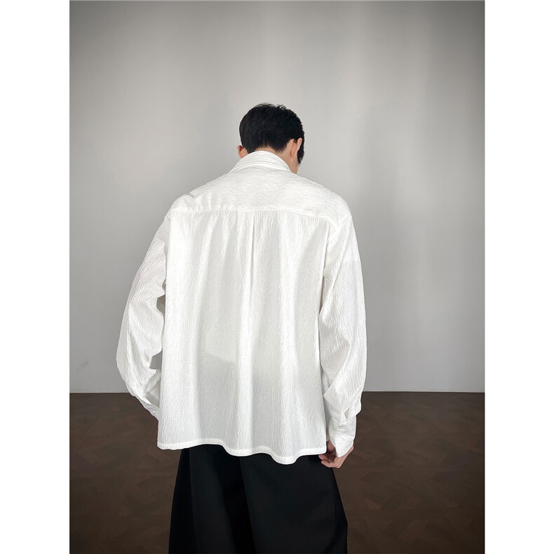 春秋男士法系小众树纹褶皱肌理气质老钱风松弛高级感长袖衬衣男,男装衬衫,电商B319