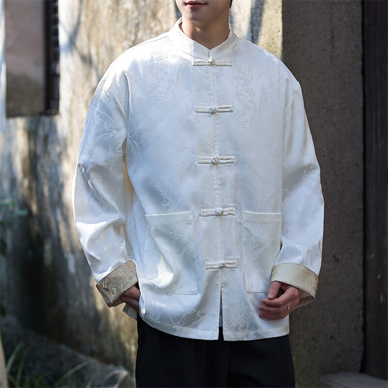 风男士春装新款2025长袖开衫提花小鸟衬衫A021-KS513-P85控108,男装衬衫,电商A021