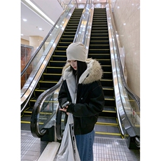 现货重磅boxy短款棉衣座山雕大毛毛领男女棉服水洗工装厚外套，男装棉衣，电商A486