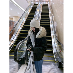 现货重磅boxy短款棉衣座山雕大毛毛领男女棉服水洗工装厚外套图片