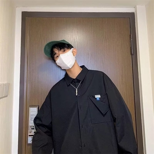 衬衫男港风日系春秋长袖衬衣韩版潮流套设计感小众上衣CS2204-P33,带帽外套的毛衣怎么搭配好看图片