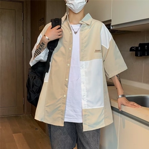 衬衫男短袖韩版潮流高街帅气拼色2023秋夏季新款ins外套CY487-P38图片