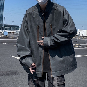 立领机车外套男春秋美式痞帅青年铆钉复古做旧皮夹克JK0193-P88图片