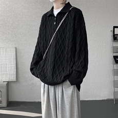 8XL-M韩版polo领麻花针织大码翻领慵懒风宽松百搭毛衣MY1518P75，男装针织衫/毛衣，电商B238
