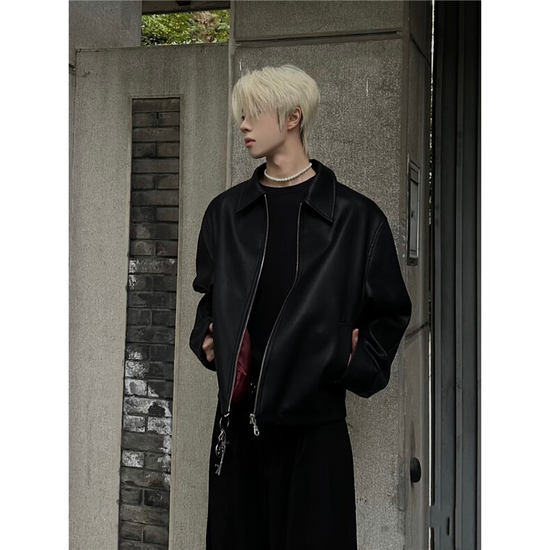 JY386-P66PU皮黑色皮衣男短宽简约通勤cleanfit夹克外套，男装夹克，星座1501-3