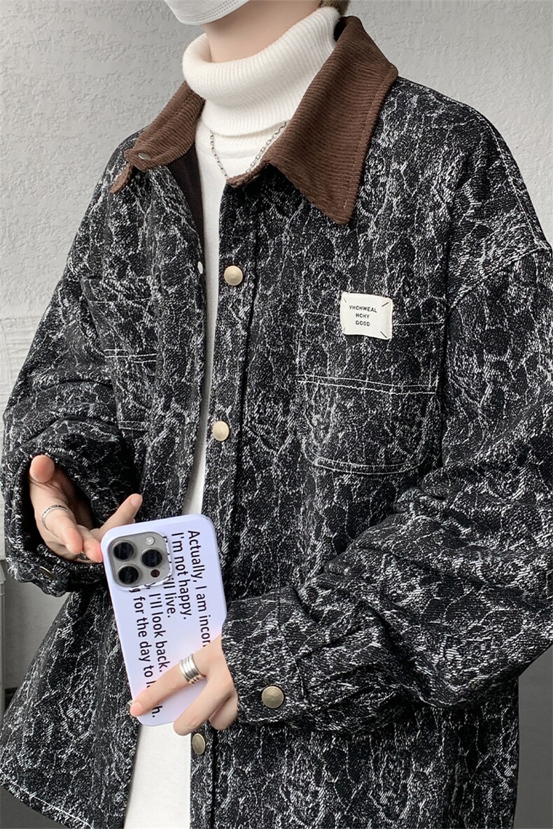 现货JK1165-特P65撞色秋冬美式宽松上衣休闲夹克大码外套,男装夹克,电商A059